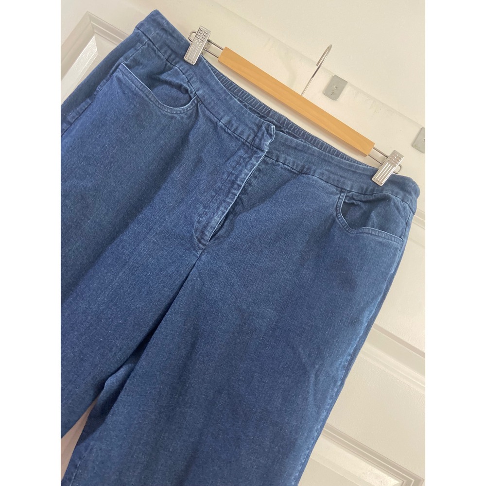 Eileen Fisher Woman Blue Denim Elastic Waist Straight Leg Pants 1X Made in USA
